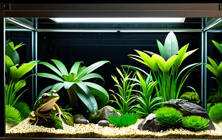 양서류 사육 초보자 가이드 - Amphibian Habitat Design**
"A well-decorated terrarium for a green tree frog, lush with plants and ...