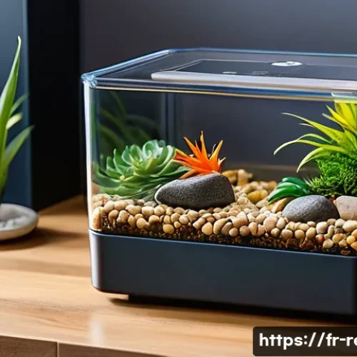 Home 33 파충류를 위한 자동 먹이 분배기 - A modern automatic reptile feeder designed for indoor terrariums, featuring a sleek stainless steel ...