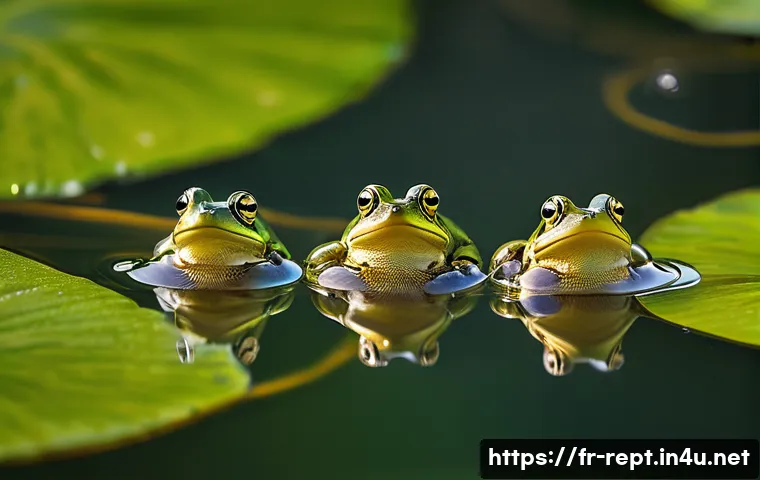 개구리의 발달 단계 - A close-up, highly detailed image of a cluster of frog eggs submerged in clear freshwater, each egg ...