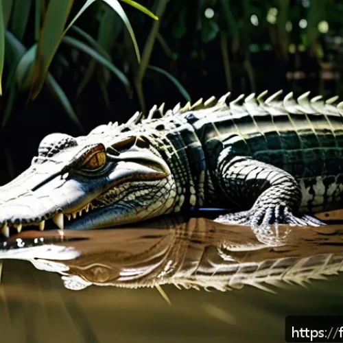 Home 30 악어 종류와 생태 비교 - A detailed, realistic depiction of a saltwater crocodile in a dense Southeast Asian mangrove forest,...